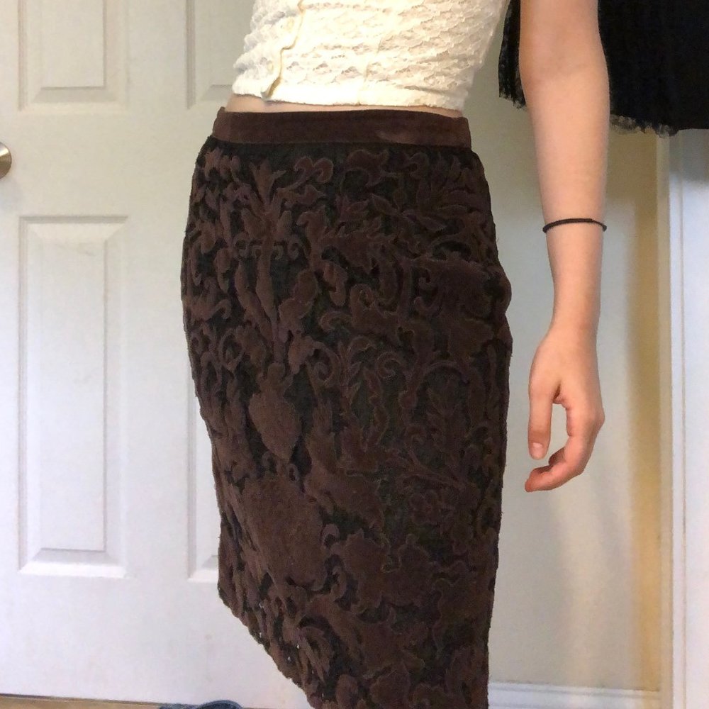 Anthropologie Etcetera Velvet Lace Skirt